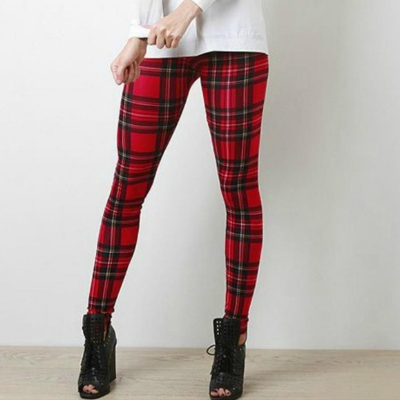 Pants - SOLD! Red Plaid Leggings